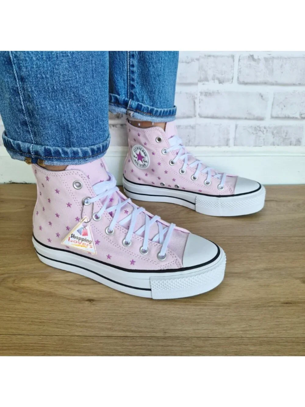 ⭐Converse CTAS Lift Hi Embroidered Stars 7.5 Women's Shoes Sneakers Pink A17791C - Picture 6 of 11